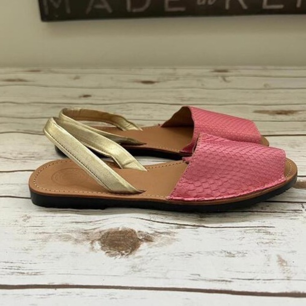 Morkas‎ Avarca Sandals Pink Gold Snakeskin Embossed Slingback Flats 6